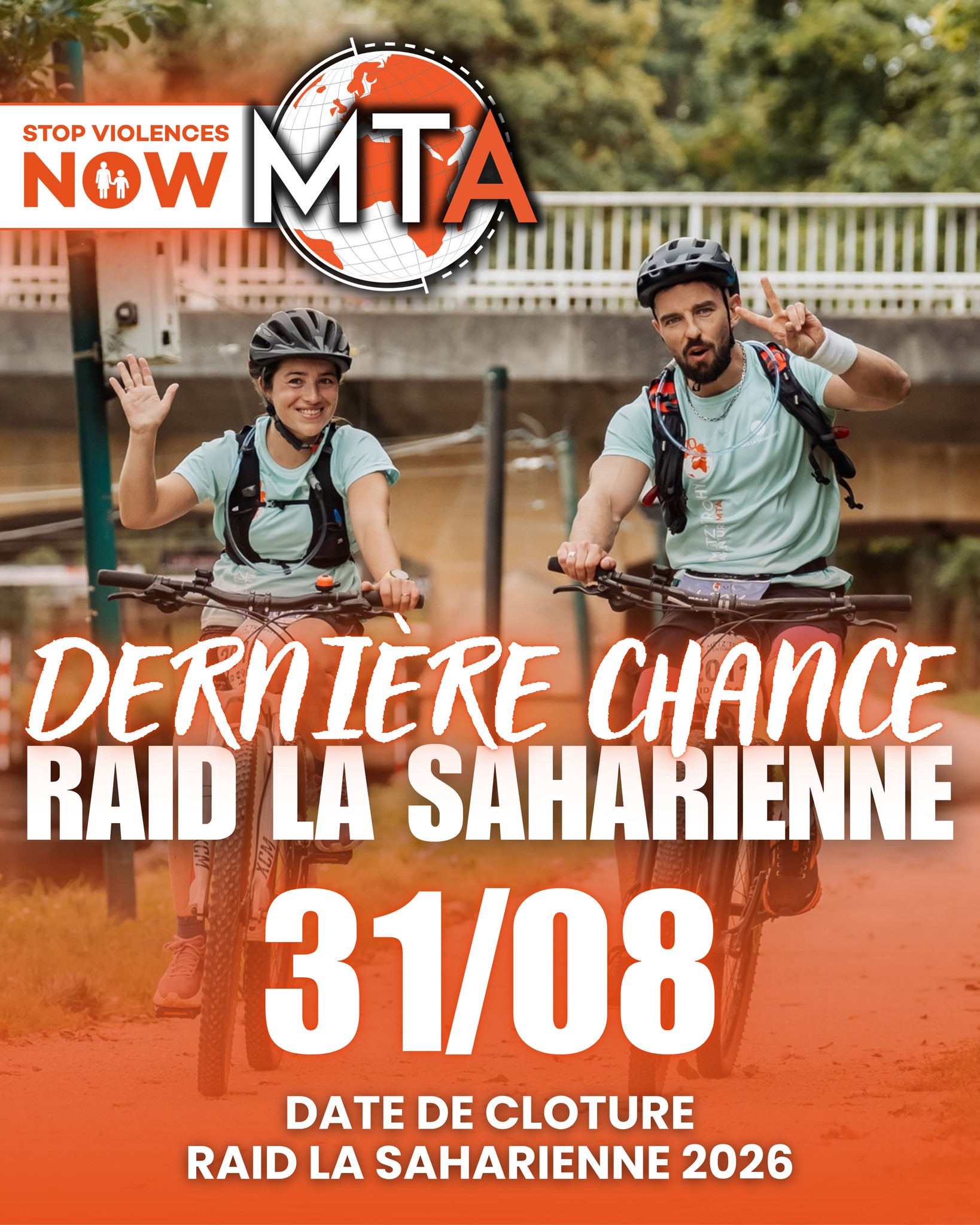 🚨🔥 DERNIÈRE CHANCE POUR RELEVER LE DÉFI ! 🔥🚨
⏳ Il ne vous reste plus que quelques jours pour vous inscrire au Raid La Saharienne !
📅 Les inscriptions ferment le 31 août… après cette date, il sera trop tard ! ⚠️
Formez votre duo et préparez-vous à vivre une aventure sportive unique mêlant défis, dépassement de soi et solidarité au cœur du Metz Trophy Aventure 🏃♀️🏃♂️💪
🔥 Que vous soyez débutant.e ou sportif.ve confirmé.e, choisissez votre challenge et venez vivre l’expérience La Saharienne !
👉 Ne ratez pas votre chance, inscrivez-vous dès maintenant :
🔗 https://www.metztrophy.com/raid-la-saharienne/
#MetzTrophyAventure #RaidLaSaharienne #DernièreChance #Metz #AventureSportive #SportSolidaire #TeamMTA
